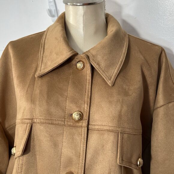 Mauve Vegan Suede Trucker Jacket Womens XL Honey Caramel Gold Buttons - Picture 4 of 16